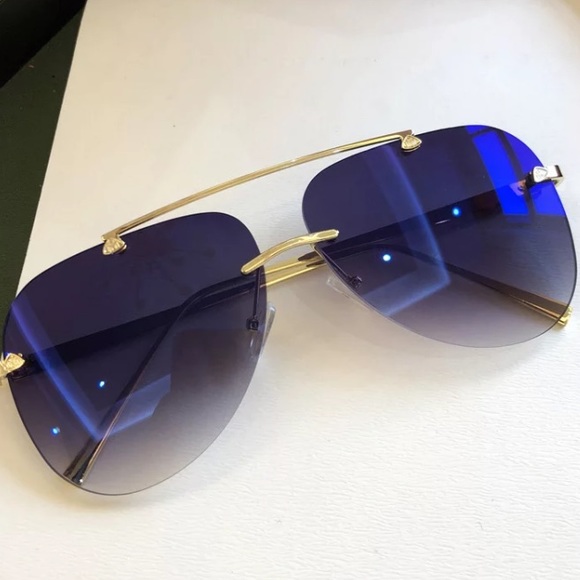 Rimless Unisex Blue & Gold Sunglasses Unisex - Picture 1 of 3